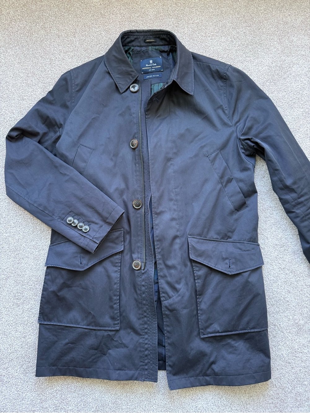 Massimo Dutti Navy Single-Breasted Trench Coat